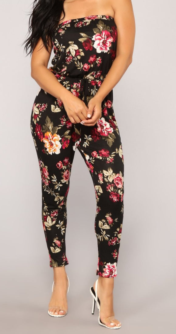 Where There Is Faith Black Multi Color flower Jumpsuit