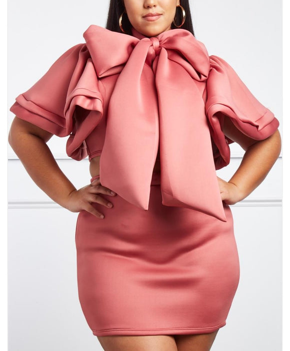 Plus Size Mauve Pink Exaggerated Bow Set