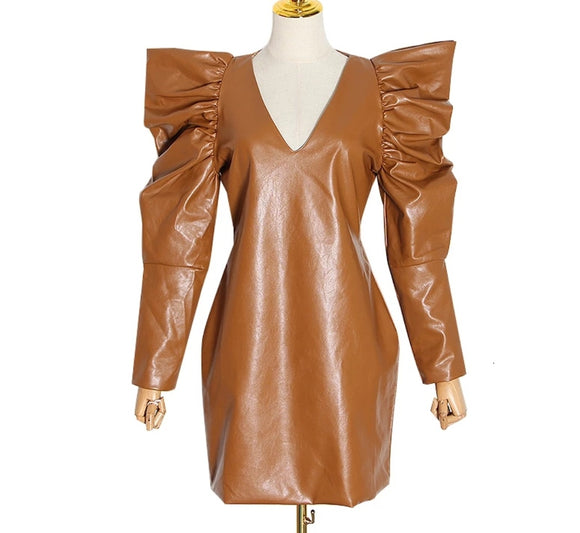 She's Fierce Pointed Shoulder Faux Leather Dress